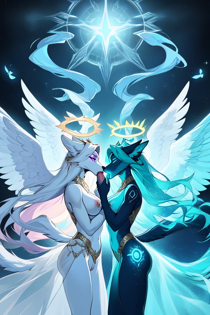 Glowing Ethereal Purple, Wearing White Translucent Robes, 18+ Furry AI Porn