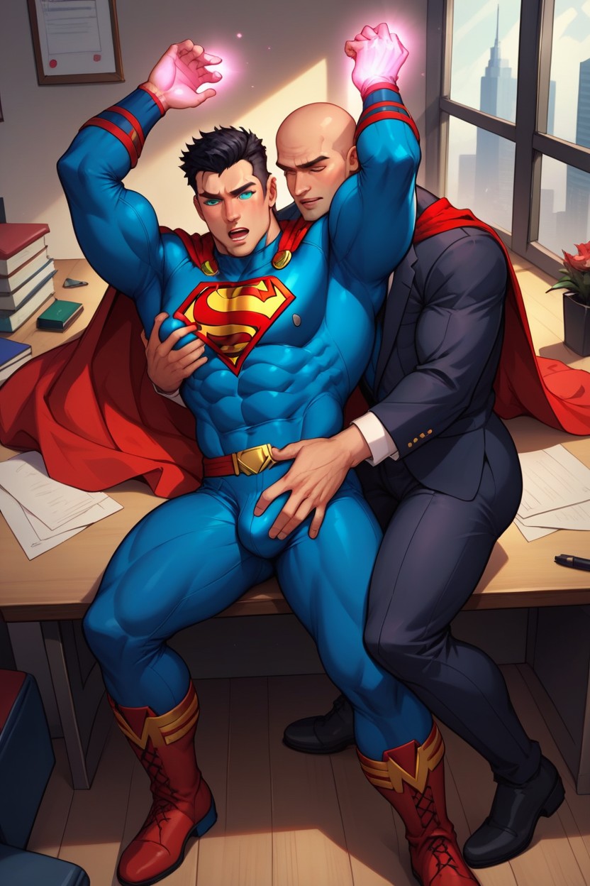 Blue Bodysuit, Tied Hands, Green Eyes AI Gay Porn