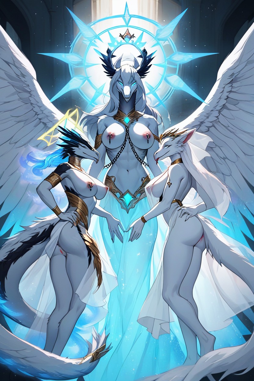 Cockring, Halo Above Head, Nipple Piercings Furry AI Porn