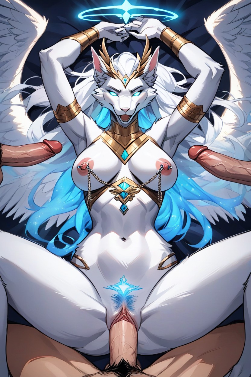 Glowing Grey Eyes, Nipple Piercings, Floating Symbols Furry AI Porn