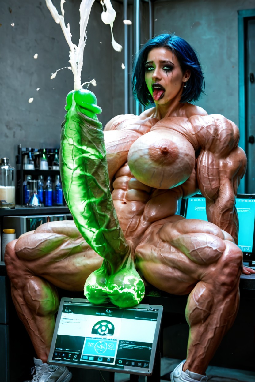 Extremely Pale White Radioactive Skin, Goth Makeup, Extremely Veiny Breasts Shemale AI Porn