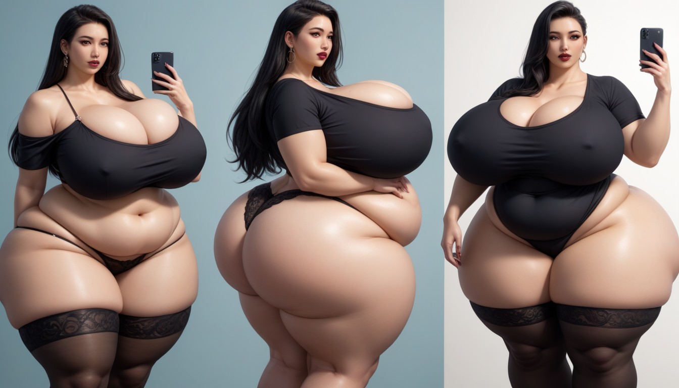 Hyper Fat Thick Curvy Fuller Figured Asian American College Woman, Hyper Mega Fat Ass Expansion, Thick Thighs BBW AI Porn