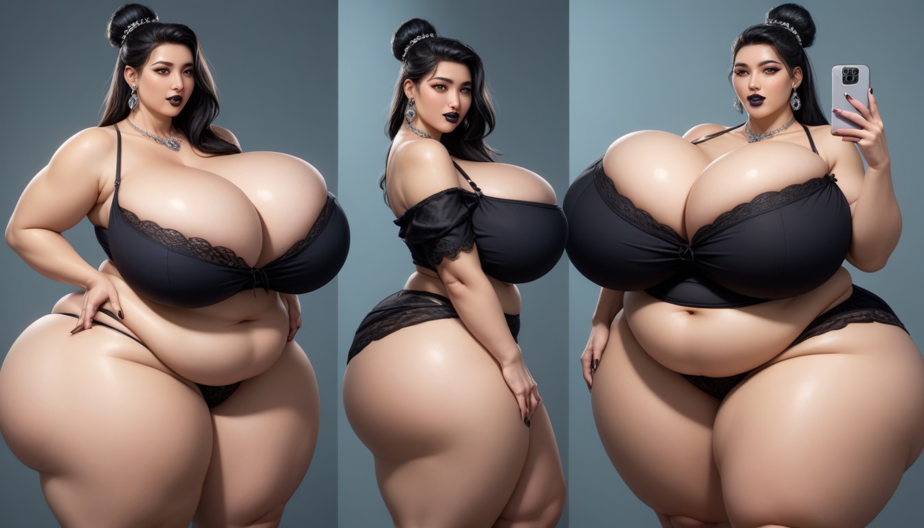 Hyper Ultra Mega Fat Ass, Thick Thighs, The Most Perfect Sexy Thick Plump Very Fat Asian American Woman BBW AI Porn