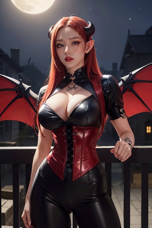 Moon, Demon Tail, Red Hair AI Porn