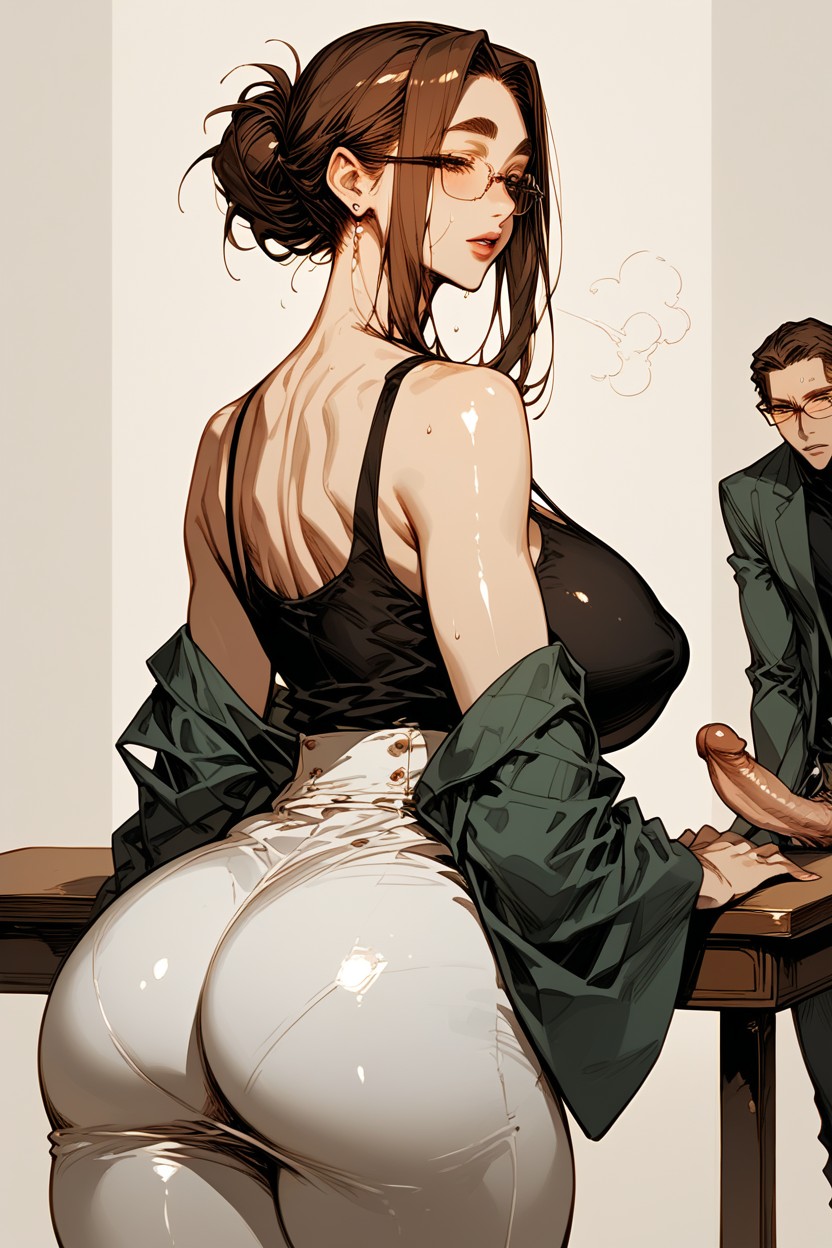 Ass Presses Against A Man, Fully Clothed, Detailed Figure Massive Breasts Hentai AI Porn