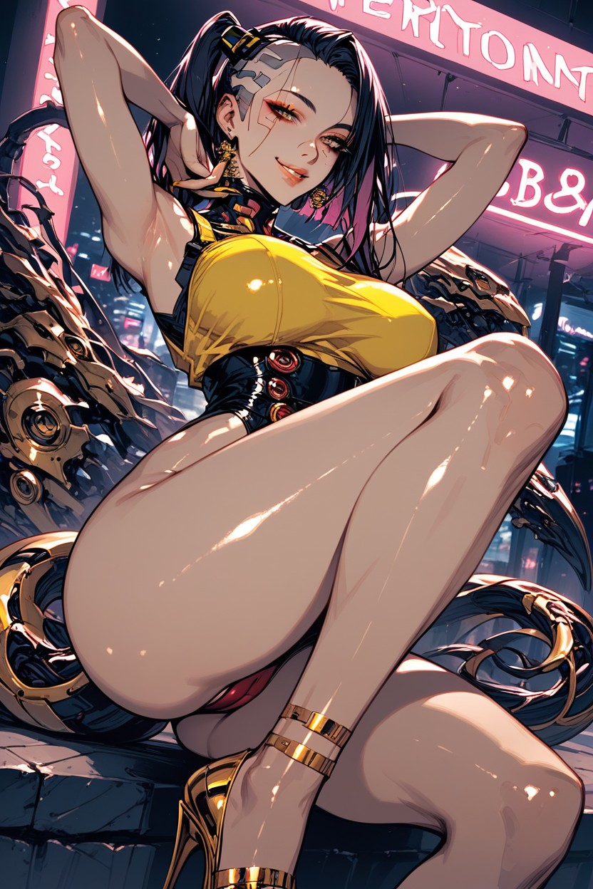Water Droplets On Body, Golden High Heels, Dragon Tattoo On Side Hentai AI Porn