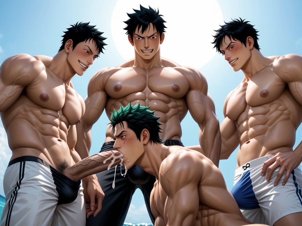 Leaking Cum, Muscled, Thick Large Cocks AI Gay Porn