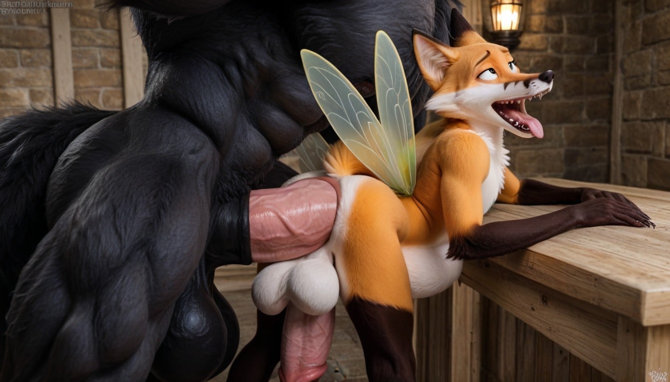 Colossal Werewolf, Fairy Sized Male Fox Furry, Broad Cock Comes Out Of A Streched Mouth By Fox Furry AI Gay Porn