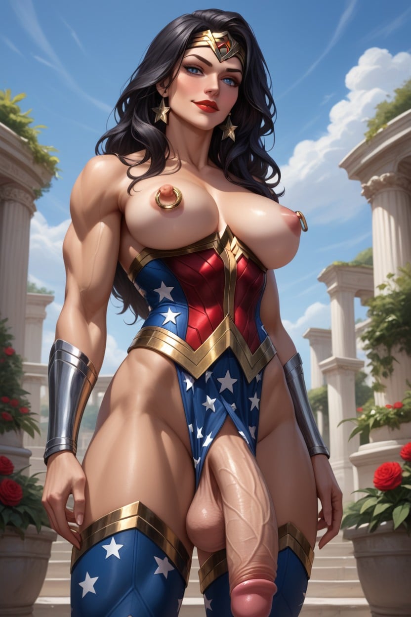 Bottom Up, Tan Skin, Gigantic Nipple Rings Hentai AI Porn