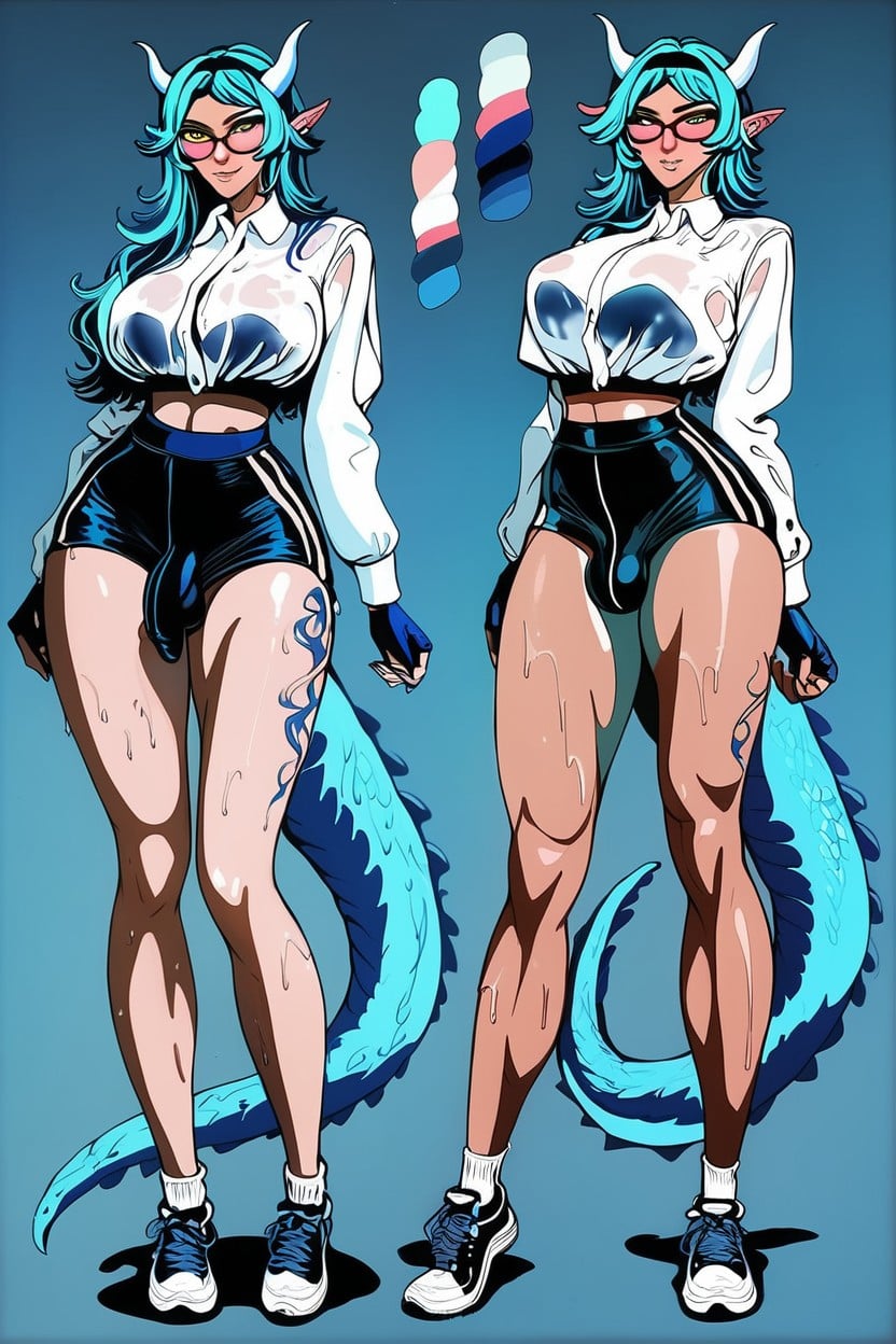 Extra Long High Ponytail Hair, Extreme Detailed, Standing Up Shemale AI Porn