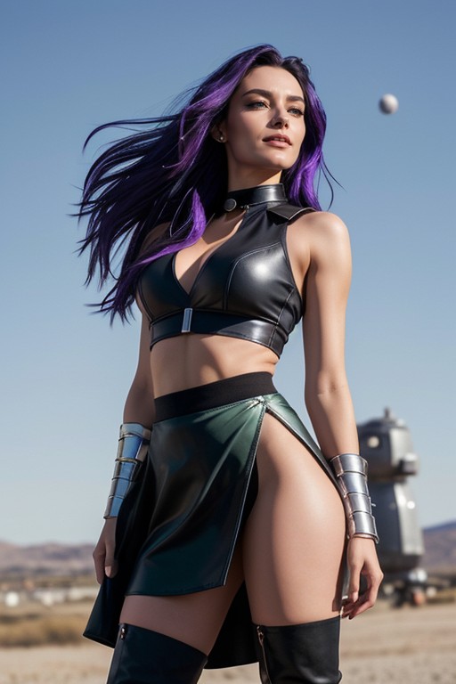 Looking At Viewer, Purple Hair, Tanned Skin AI Porn