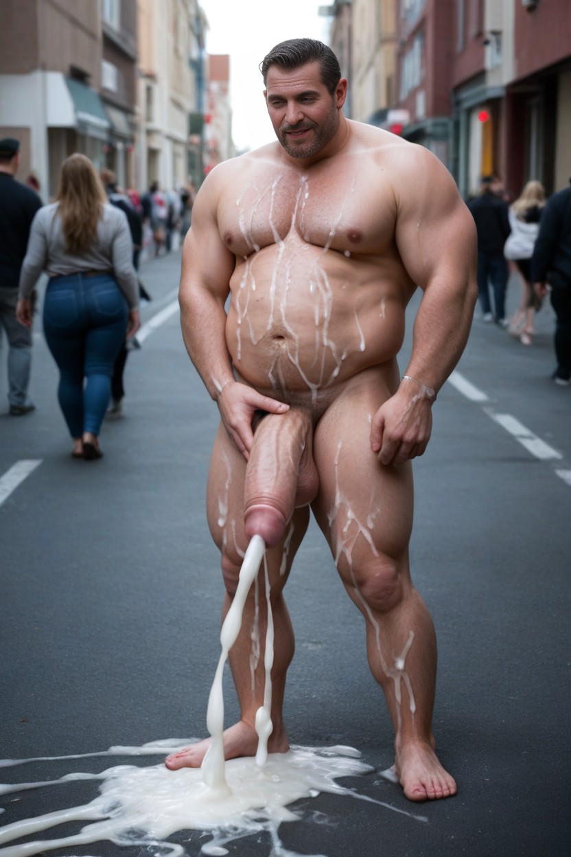 Cum On Chest, Public Exhibition On Street, Masturbating AI Gay Porn