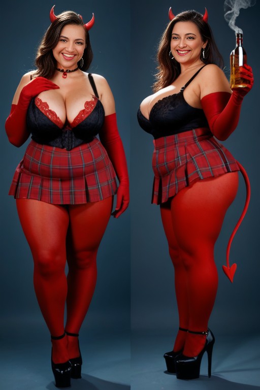 Bbw, Red Devil Horns, Red Devil Tail Coming Out Of Top Of Butt Cheeks BBW AI Porn