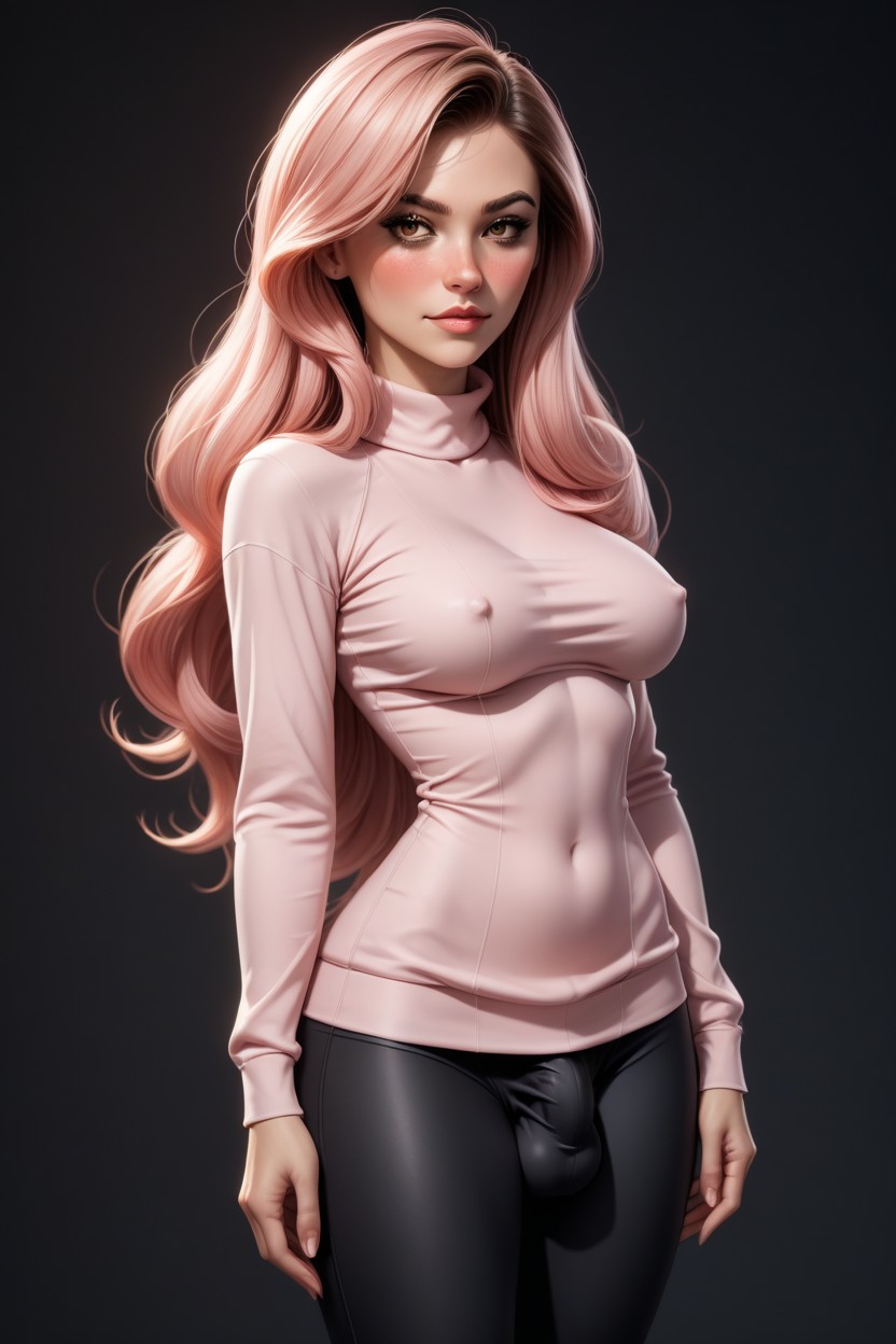 Thick Thighs, Extra Curly Extra Long Hair, Boobs Close Up Shemale AI Porn