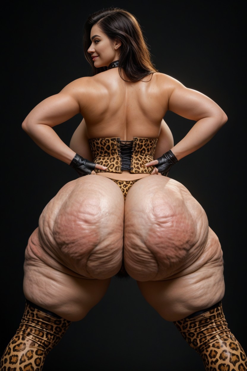 Bubble Butt, Exaggerated Hyper Extreme Gigantic Massive Bulging Ass, Leopard Print Garter Belt AI Porn