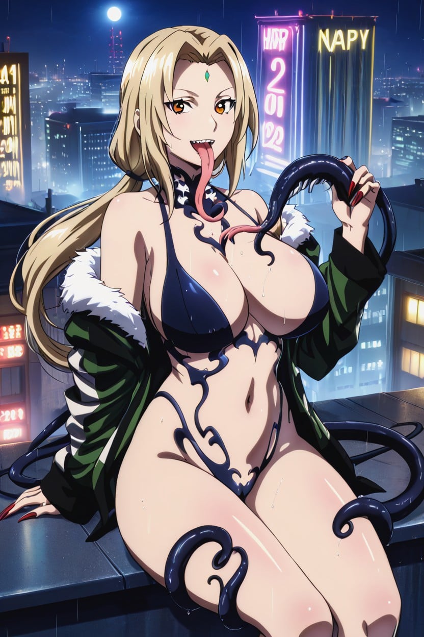 Night, Monster Woman, Symbiote Tongue Hentai AI Porn