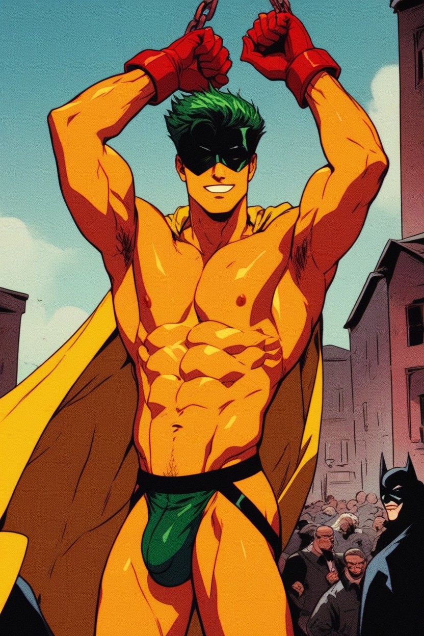 Provocative, A Blend Of Submission And Show Off Highly Erotic, Wearing A Tight Green Jockstrap AI Gay Porn