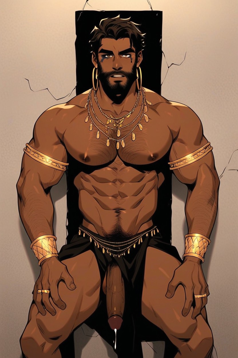 Thick Gold And Blue Jewelled Necklace, Through Wall, Arabian AI Gay Porn