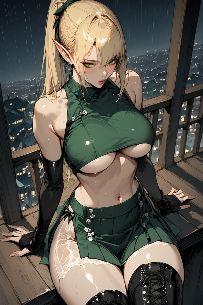 Wet Clothes, Bubble Butt, Green Eyes Hentai AI Porn