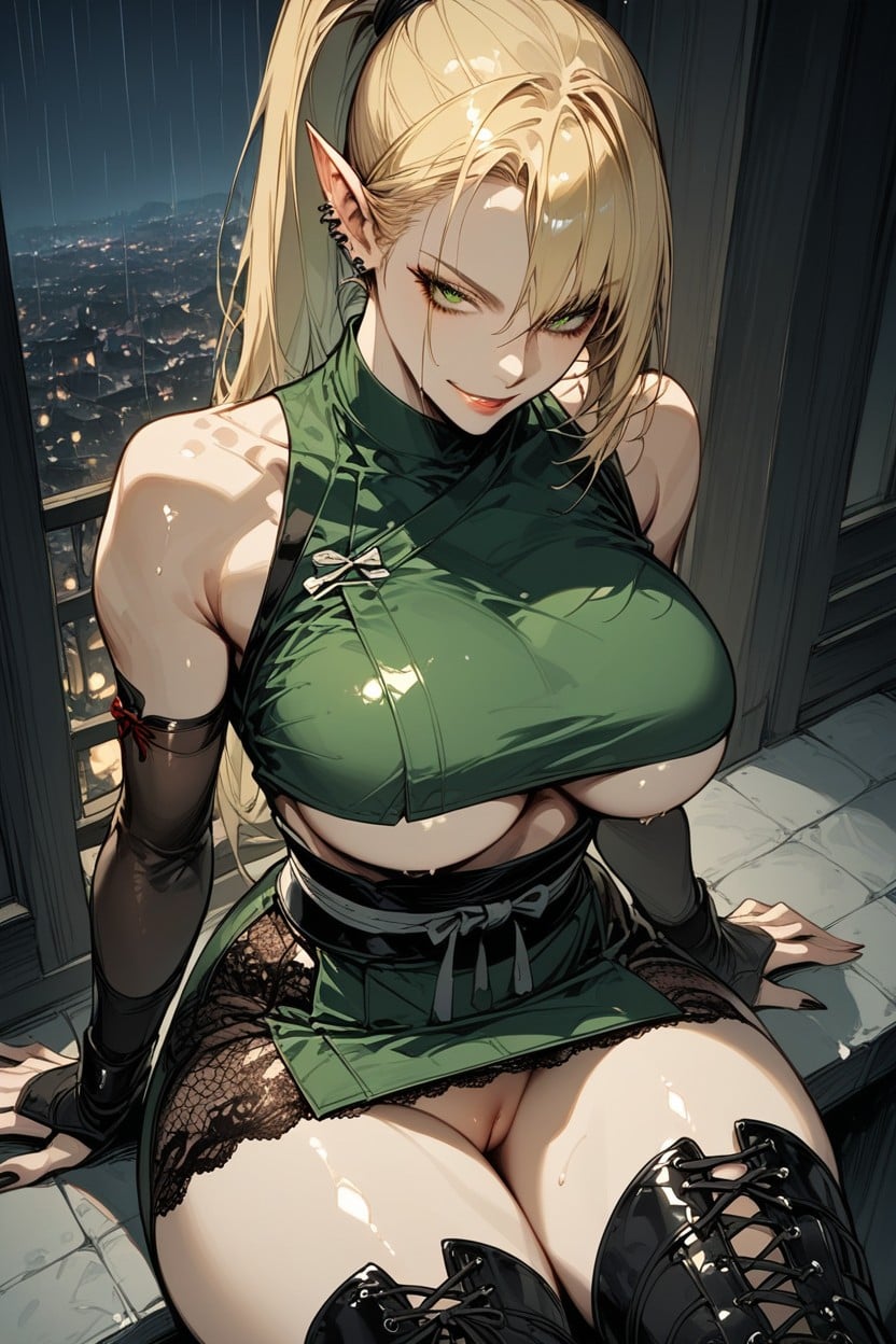 Looking At Viewer, Sitting Cross-legged, Wide Hips Hentai AI Porn