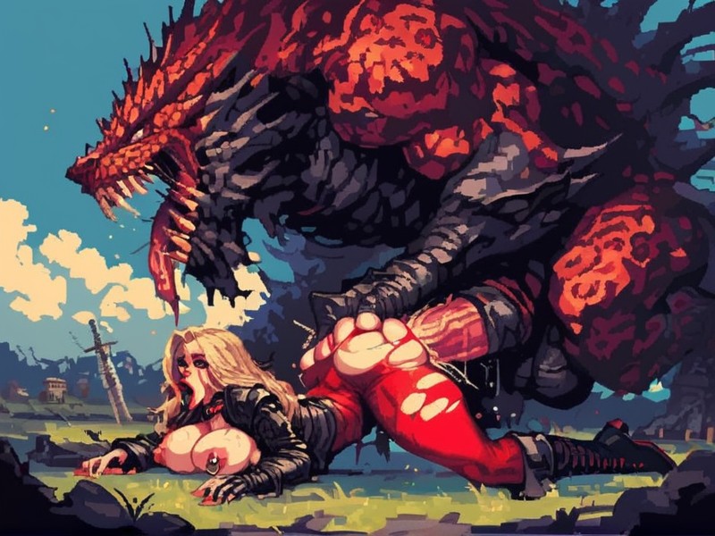 Acostado Sobre El Estómago, Huge Muscular Monster, Blonde Hair Porno IA