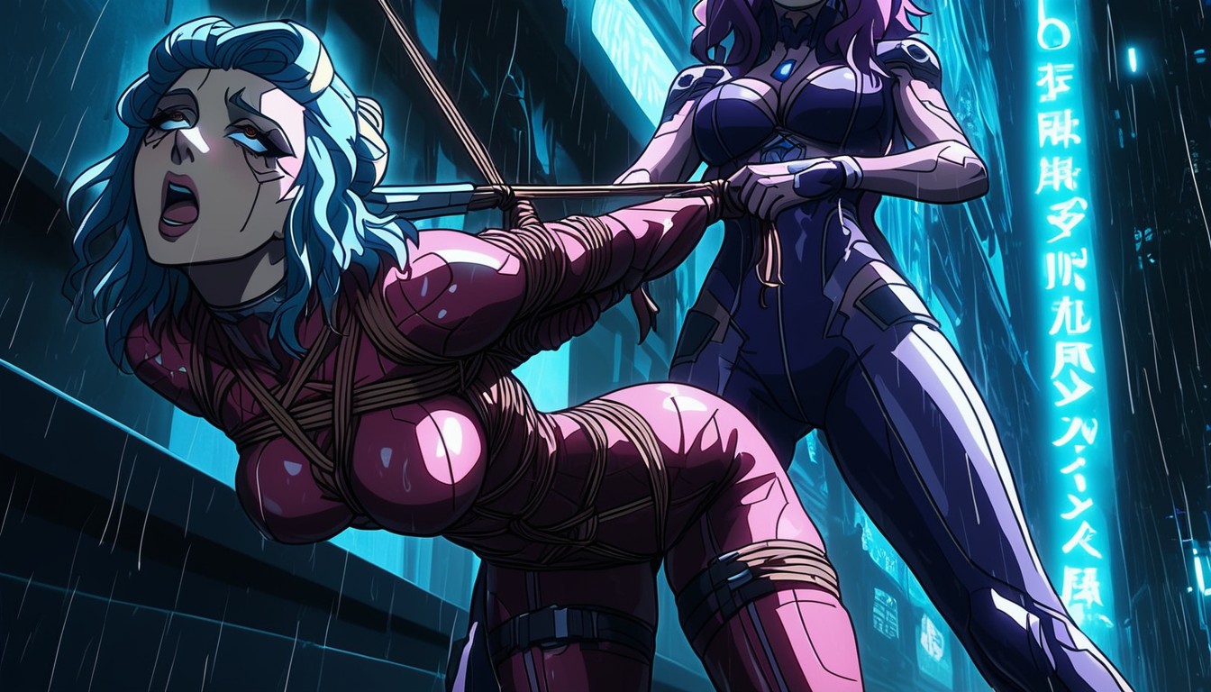 Street Scene, Armed With Kitanas, Shibari AI Porn
