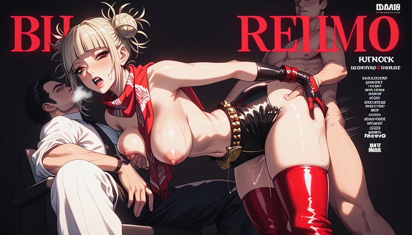 Red And Pink Striped Scarf, Pink Thigh High Socks And White, Leather Sleeves Hentai AI Porn