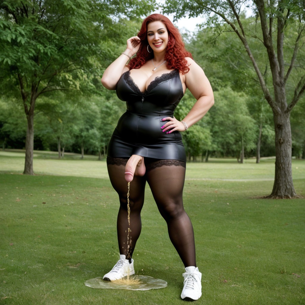 Red Curly Hair, Evil Grin Face, Silver Big Necklace Shemale AI Porn
