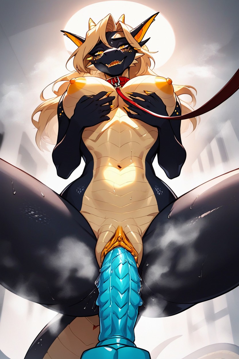 Golden Eyes, Dragon Woman, Golden Jewelry Furry AI Porn