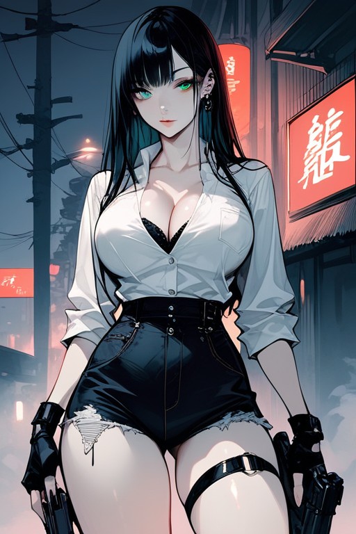 Abandoned Town, Cover Black Bra Underneath, Korean Hentai AI Porn
