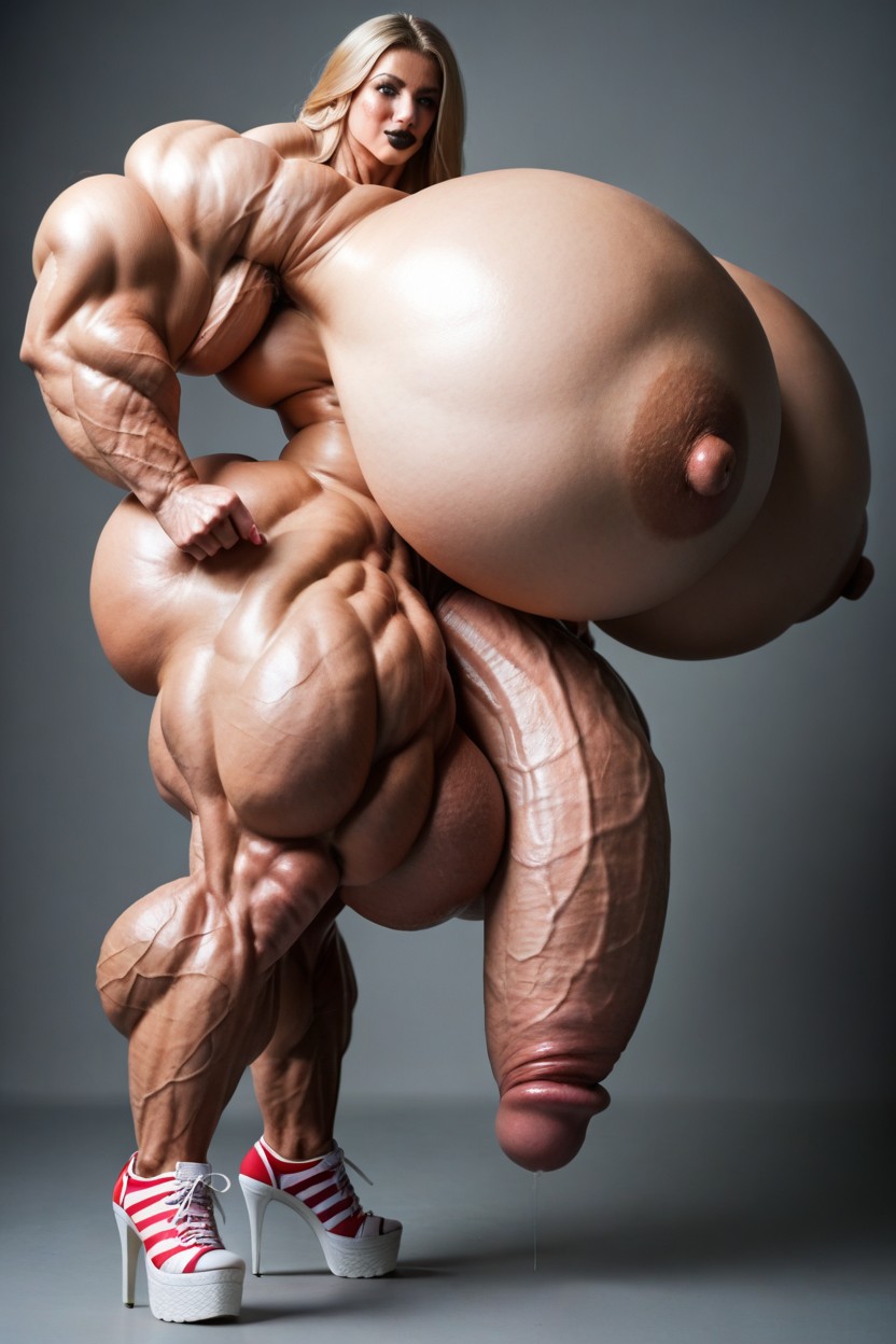 Hyper Muscles, Blonde Hair, Side View Shemale AI Porn