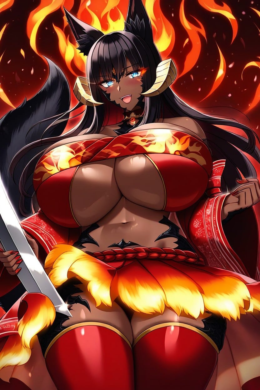 Dragon Huge Wings, Wind In Hair, Black Hair Fiery Hair Ebony AI Porn
