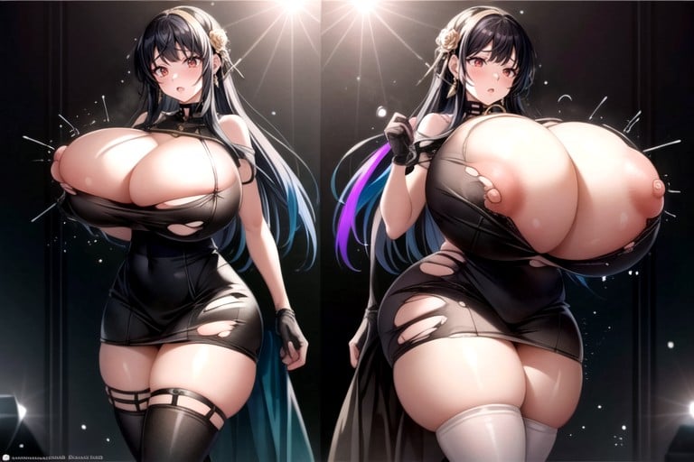 18+, Split Screen Veiws Of Her Going Thought A Mega Massive Busty Weight Gain In Sequence, Gothic Hentai AI Porn