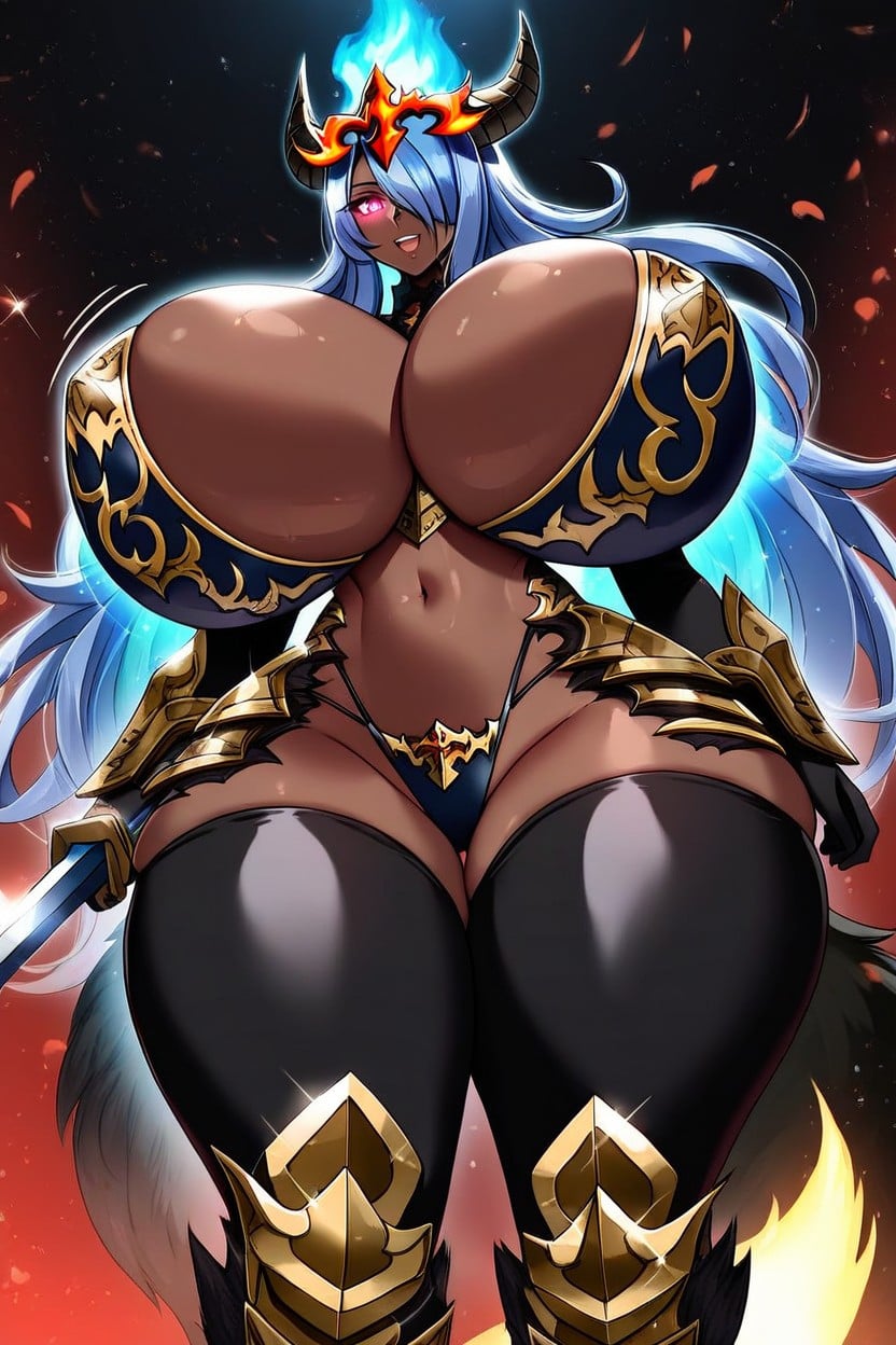 "hellhound From Monster Woman Encyclopedia", Exposed Belly, Huge Blue Fiery Fox Tail Porno ebony IA