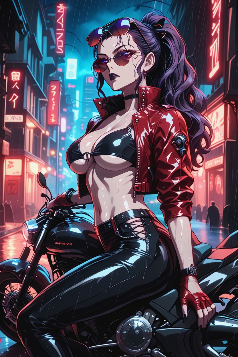 Black Tank Top, Neon Signs, Aviator Sunglasses Hentai AI Porn