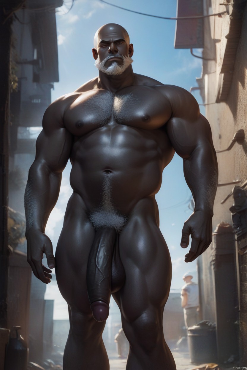 Alone, Prominent Belly, Dark Black Skin AI Gay Porn