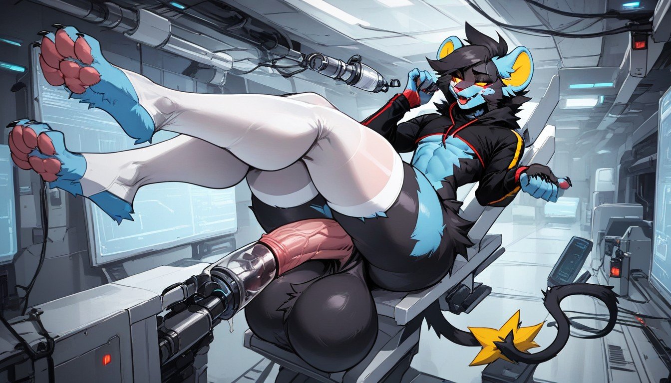 Tied Hands And Legs, Massive Balls, White Thigh High Stockings Furry AI Porn