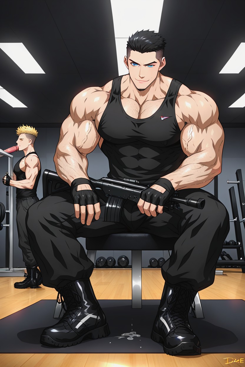 In Front Of The Other Man, Gym, Blowjob AI Gay Porn