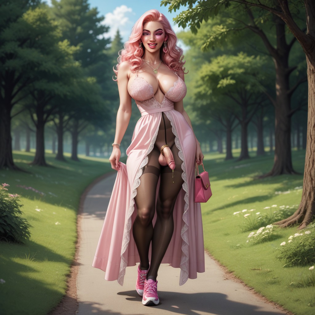 Voluptuous, Peeing From Penis, Round Ass Shemale AI Porn