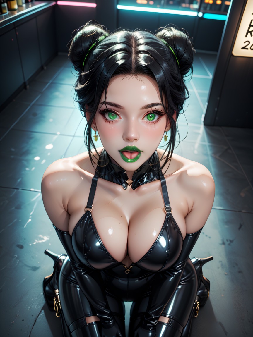 Green Eyes, Topless, Front View AI Porn