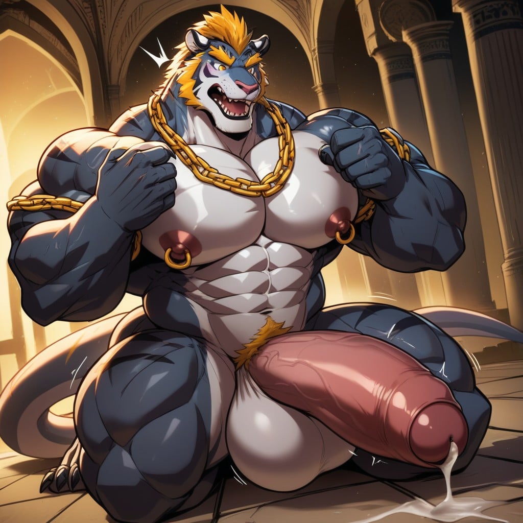 Hyper Muscles, Thick Tail, Bald Furry AI Porn