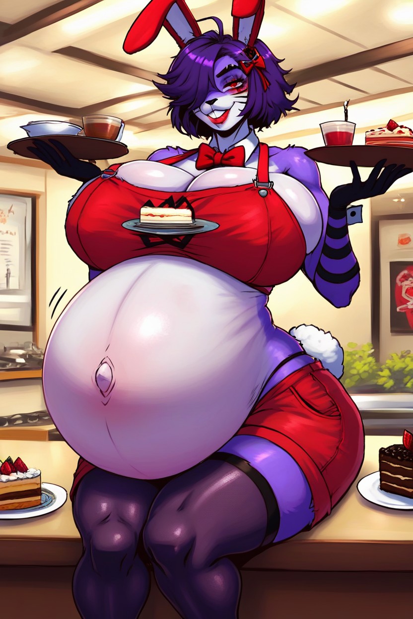 Very Detailed Face, Dark Purple Hair, Bunny Tail Furry AI Porn