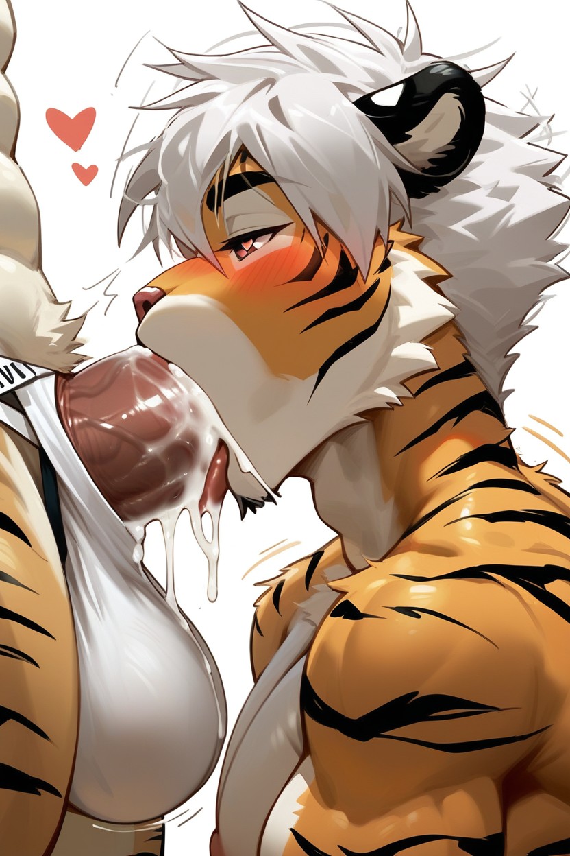 Tongue Out, White Hair, Furry Furry AI Porn