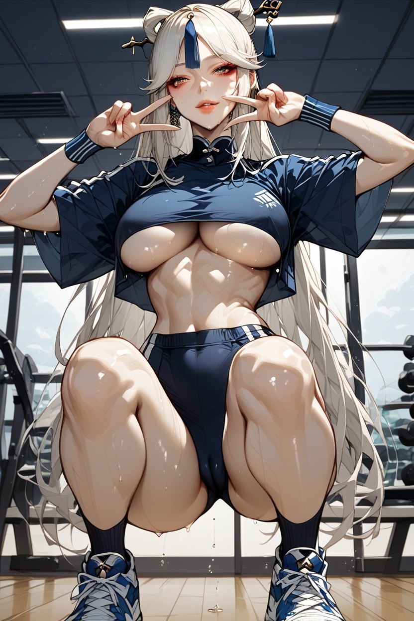 Next To Mirrors, Oiled Skin, Water Droplets On Face Hentai AI Porn