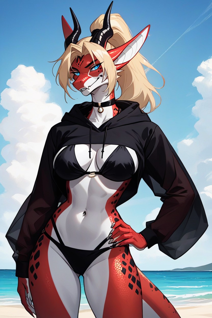 Ender Dragon Features, Prominent Breasts, Spotted Scales Furry AI Porn