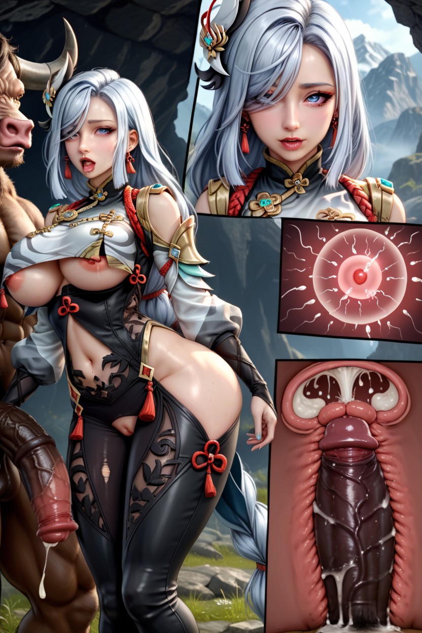 Minotaur Gigantic Cock, Ripped Clothes At Breasts, Vaginal Penetration Hentai AI Porn