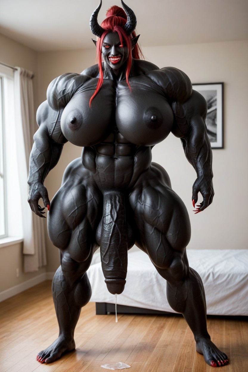 Hyper Black Cock Growth, Cosplay, Standing In Bedroom Shemale AI Porn