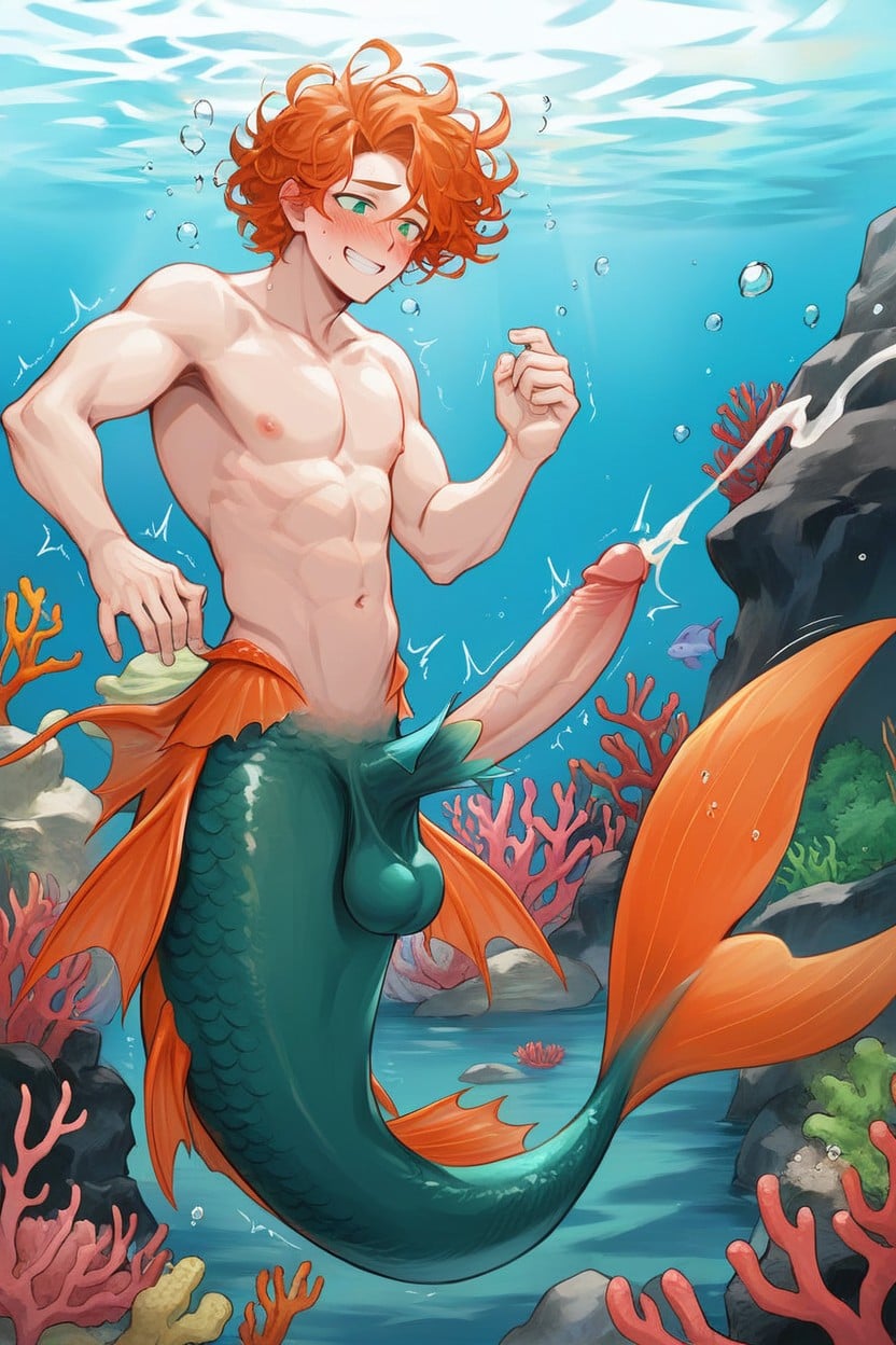Diving In The Ocean, Jerking, Full-face Blush AI Gay Porn