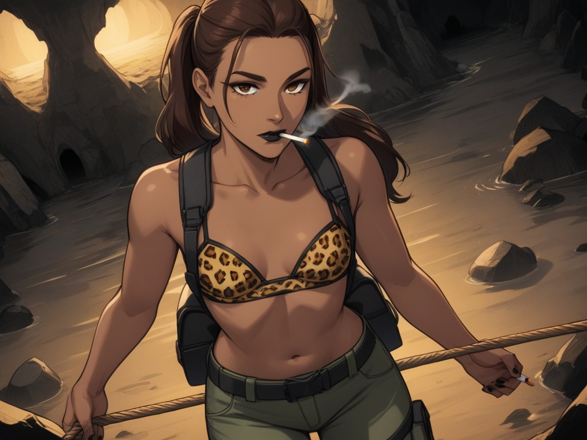 Water On Ground, Black Lipstick, Dimly Lit Latina AI Porn