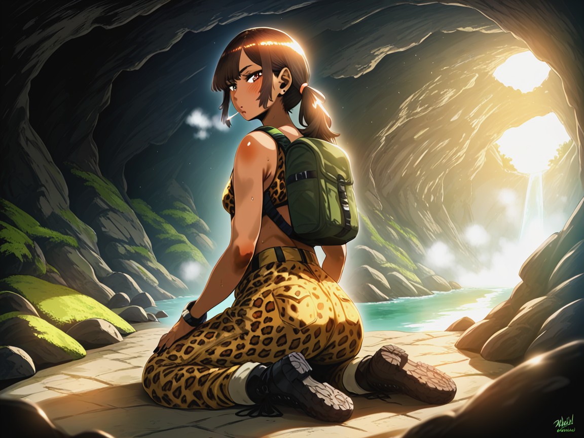 Cave, Breasts Apart, Partial Lighting Hentai AI Porn